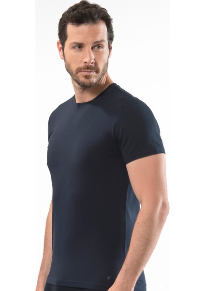 1307 O Yaka Kısa Kollu Erkek T-Shirt - Lacivert