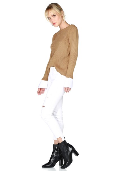 7376003 İnce Fitilli Kaşkorse Manşeti Garnili Uzun Kol Bluz