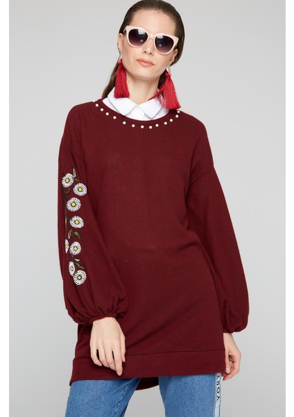 Kadın Nakışlı Tunik Bordo