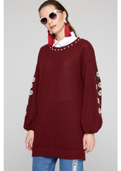 Kadın Nakışlı Tunik Bordo