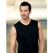 Şahinler Sıfır Kollu V Yakalı Likralı Atlet Siyah Me079