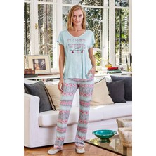 Eros Esk21580 Flamlı Viskon V Yaka Kısa Kollu Pijama Takımı