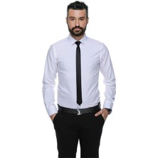 Buenza Düz Renk Dar Kesim Yeni Erkek Gömlek-Beyaz
