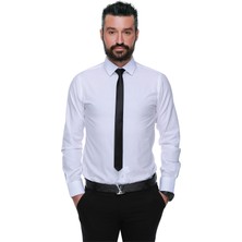 Buenza 41104 Slim Fit Noktalı Erkek Gömlek- Beyaz