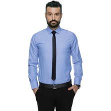 Buenza 41104 Slim Fit Noktalı Erkek Gömlek- Mavi