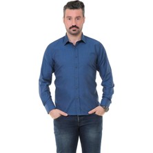 Buenza Sry Denim Slim Fit Uzun Kol Gömlek - Petrol Mavi