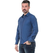 Buenza Sry Denim Slim Fit Uzun Kol Gömlek - Petrol Mavi