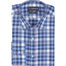 Buenza Sry Ekose 037 Slim Fit Uzun Kol Gömlek - Mavi