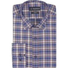 Buenza Sry Soft Ekose 058 Slim Fit Uzun Kol Gömlek - Hardal