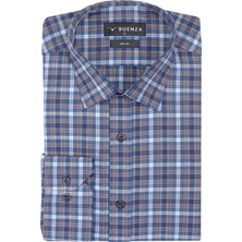 Buenza Sry Soft Ekose 058 Slim Fit Uzun Kol Gömlek - Lacivert