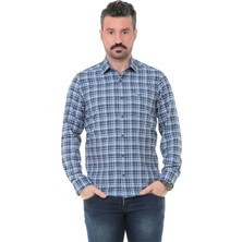Buenza Sry Soft Ekose 014 Klasik Kesim Uzun Kol Gömlek - Mavi