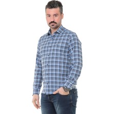 Buenza Sry Soft Ekose 014 Klasik Kesim Uzun Kol Gömlek - Mavi