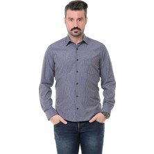 Buenza Sry Soft Ekose 014 Klasik Kesim Uzun Kol Gömlek - Lacivert