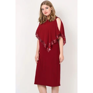 Kl8022K Büyük Beden Payetli Uzun Abiye Elbise Bordo