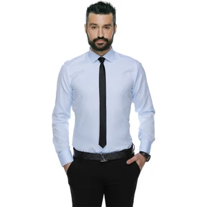 4117 Dar Kesim Desenli Erkek Gömlek- Açık Mavi