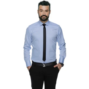 4117 Dar Kesim Desenli Erkek Gömlek- Mavi