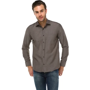 Erkek Kahverengi Klasik Kesim Cepli Uzun Kol Gömlek
