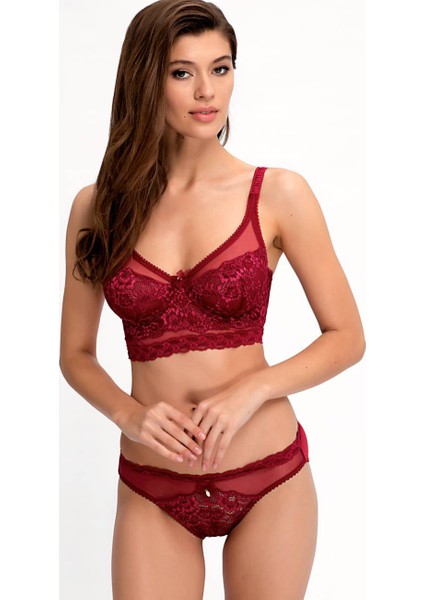 665 Dantelli Kapsız Bralet Takım Bordo