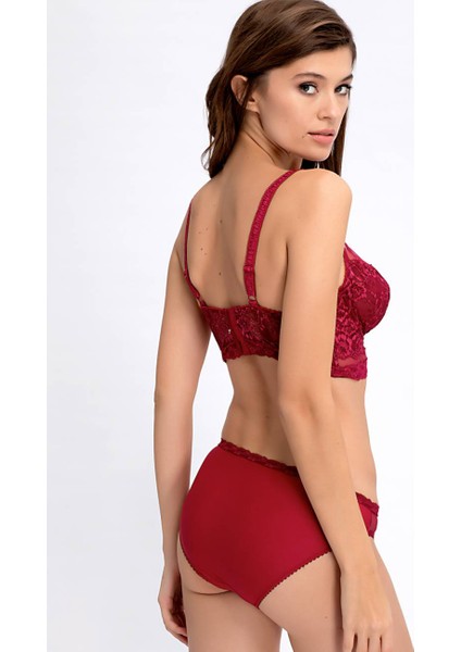 665 Dantelli Kapsız Bralet Takım Bordo