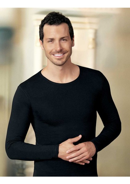 Uzun Kollu Likralı Süprem Atlet Siyah Me071