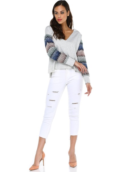 Kadın V Yaka Sweatshirt