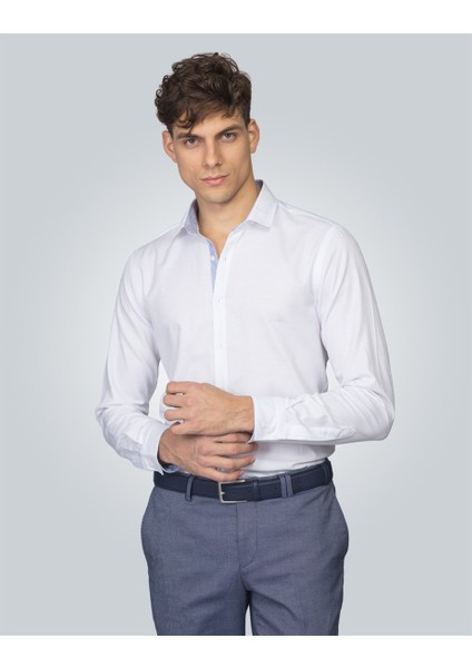 Slim Fit Spor Beyaz Gömlek