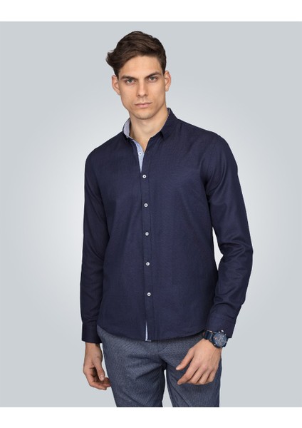 Slim Fit Spor Lacivert Gömlek