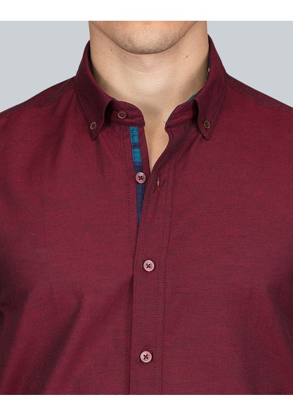 Slim Fit Spor Bordo Erkek Gömlek fırsatları