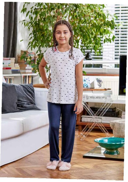 Esc21573 Modal O Yaka Kız Çocuk Kısa Kollu Pijama Takımı