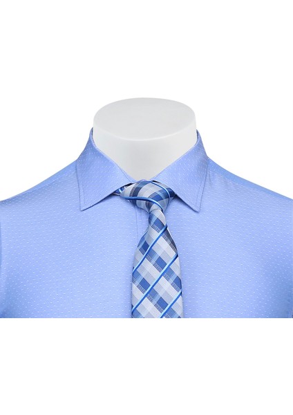 41104 Slim Fit Noktalı Erkek Gömlek- Mavi fiyatları