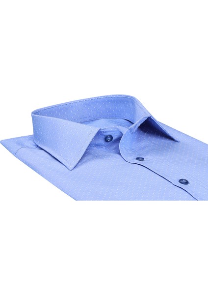 41104 Slim Fit Noktalı Erkek Gömlek- Mavi modelleri