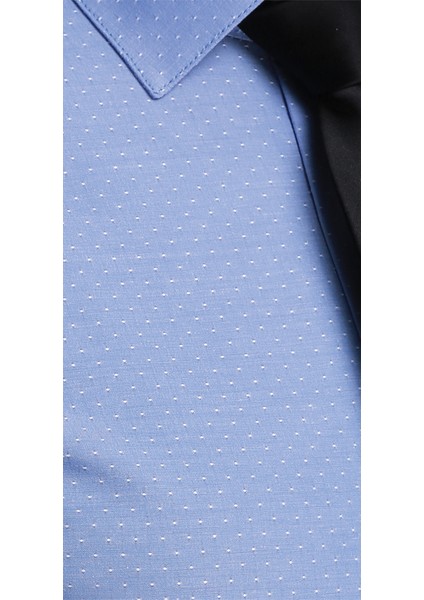 41104 Slim Fit Noktalı Erkek Gömlek- Mavi fırsatları