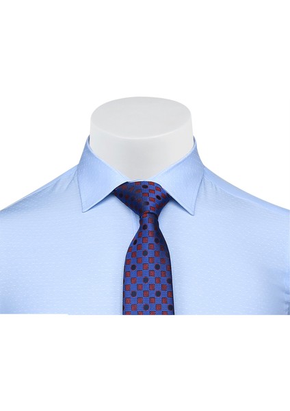 41104 Slim Fit Noktalı Erkek Gömlek- Açık Mavi modelleri
