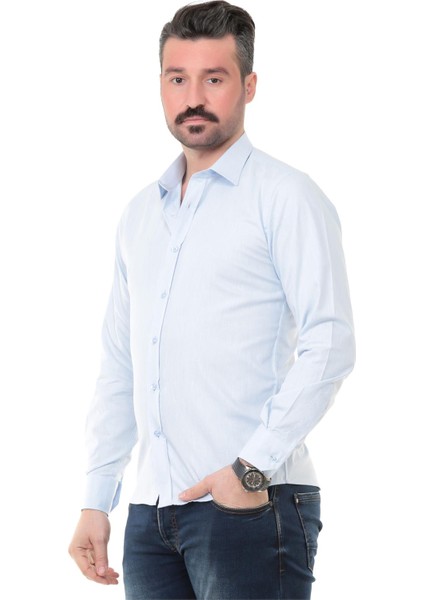 Sry Denim Slim Fit Uzun Kol Gömlek - Açık Mavi