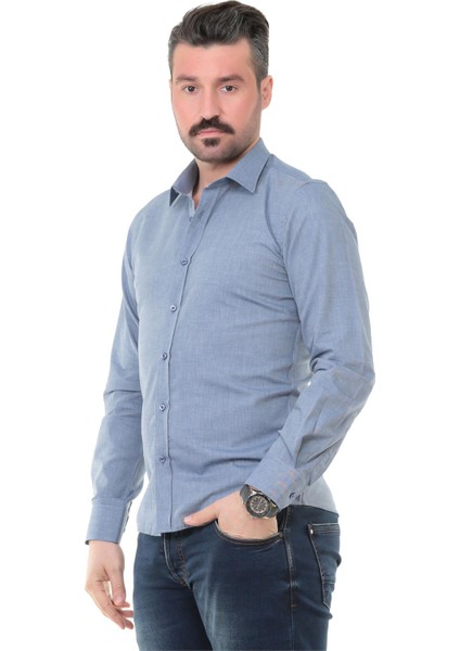 Sry Denim Slim Fit Uzun Kol Gömlek - Lacivert fiyatları
