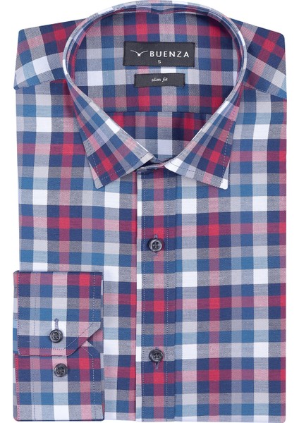 Sry Ekose 037 Slim Fit Uzun Kol Gömlek - Kırmızı