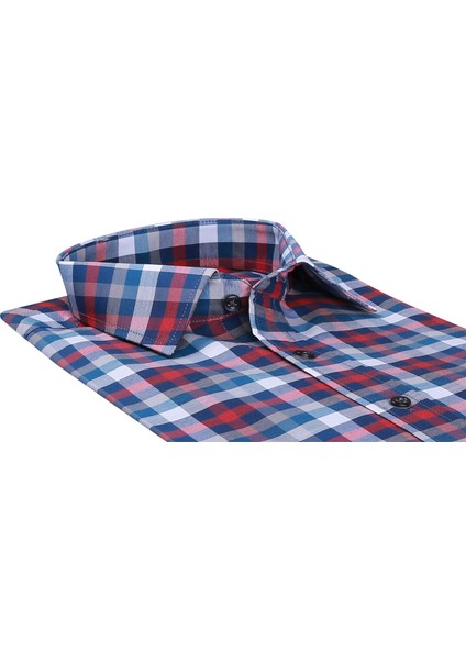 Sry Ekose 037 Slim Fit Uzun Kol Gömlek - Kırmızı
