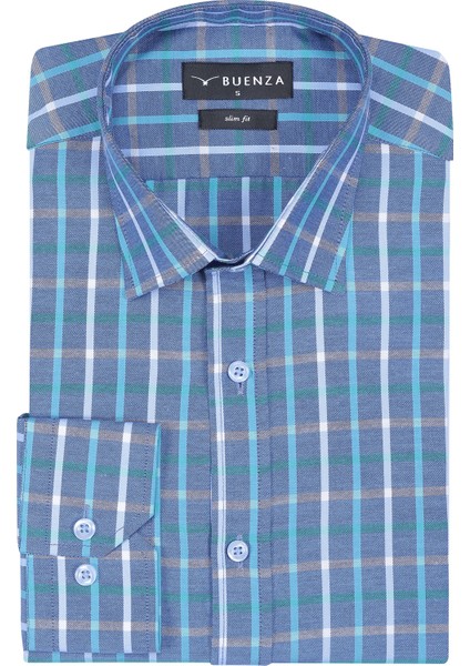 Sry Soft Ekose 047 Slim Fit Uzun Kol Gömlek - Yeşil