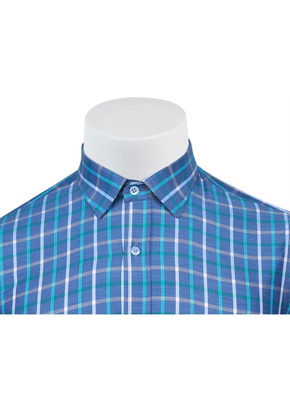Sry Soft Ekose 047 Slim Fit Uzun Kol Gömlek - Yeşil