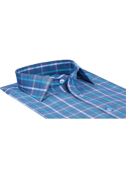 Sry Soft Ekose 047 Slim Fit Uzun Kol Gömlek - Yeşil