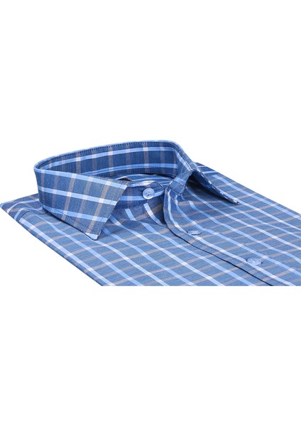 Sry Soft Ekose 047 Slim Fit Uzun Kol Gömlek - Mavi