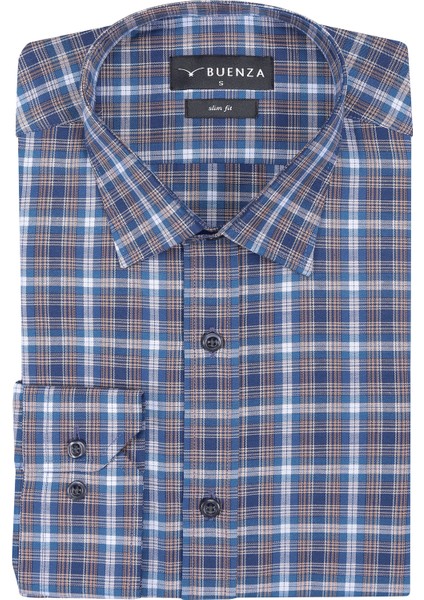Sry Soft Ekose 058 Slim Fit Uzun Kol Gömlek - Lacivert