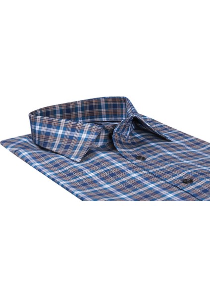 Sry Soft Ekose 058 Slim Fit Uzun Kol Gömlek - Lacivert