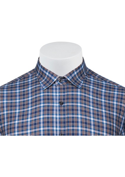 Sry Soft Ekose 058 Slim Fit Uzun Kol Gömlek - Lacivert