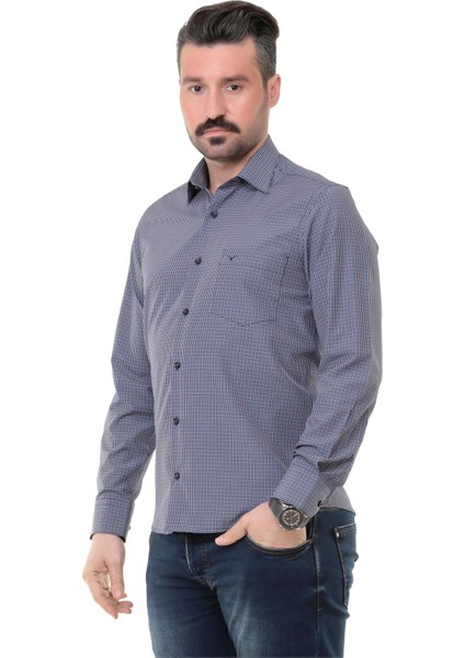 Sry Soft Ekose 014 Klasik Kesim Uzun Kol Gömlek - Lacivert fiyatları