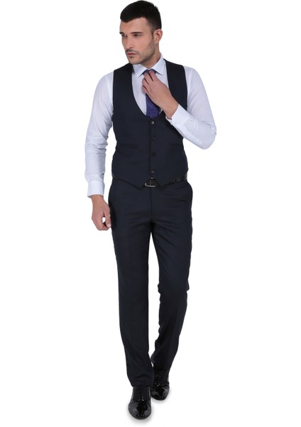 Tesla Yelekli Slim Fit Takım Elbise-Kahverengi