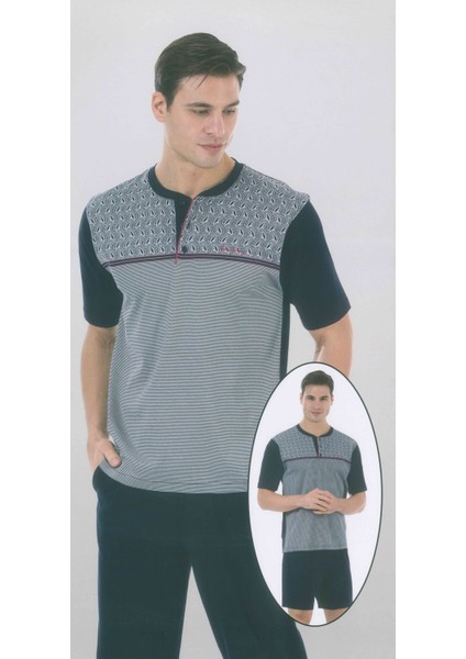5288 Kısa Kollu Şort İlaveli Üçlü Erkek Pijama Takımı