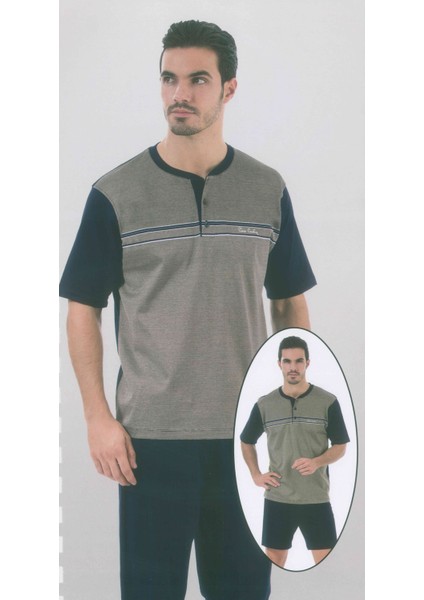 5291 Kısa Kollu Şort İlaveli Üçlü Erkek Pijama Takımı