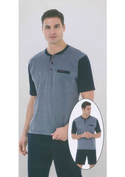 5294 Kısa Kollu Şort İlaveli Üçlü Erkek Pijama Takımı