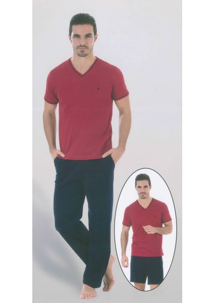 5327 Kısa Kollu Şort İlaveli Üçlü Penye Erkek Pijama Takımı